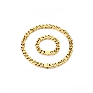 Detailed parameter chart for 13mm gold stainless steel Cuban link necklace and bracelet set