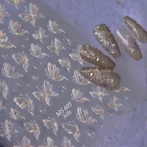 Self-adhesive aurora butterfly nail stickers jelly texture iridescent finish model MS 605