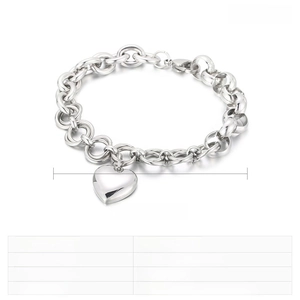 Polished stainless steel heart pendant bracelet with dimensions 200mm length and 10mm width