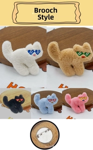 Detailed plush cat brooches with heart sunglasses and secure metal pins in five colors