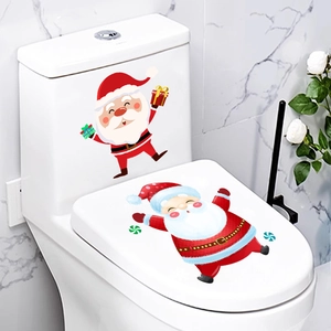 Creative Christmas Santa Claus waterproof stickers applied on a white toilet seat