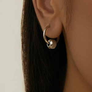 Minimalist Stainless Steel Hoop Earrings For Women Silver Geometric Knurled Bead Industrial Style Earrings Jewelry Gift