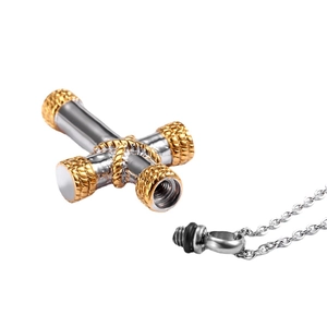 Cross urn necklace in silver and gold titanium steel with openable pendant for ashes