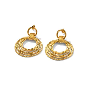 Irregular gold double layer stainless steel hoop earrings for women, minimalist style