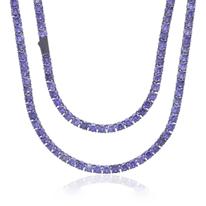 Men's hip hop silver tennis chain featuring 5mm round purple cubic zirconia stones