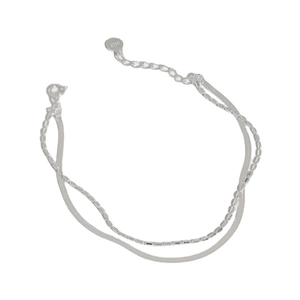 Minimalist S925 sterling silver double-layered snake chain bracelet with beaded detail