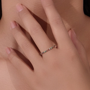 Elegant gold S925 silver ring featuring colorful micro-paved cubic zirconia stones
