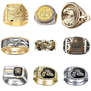 Eagle Signet Ring Men Alloy Gold Plated Vintage Punk Relief Carving Animal Motif Biker Hip Hop Jewelry