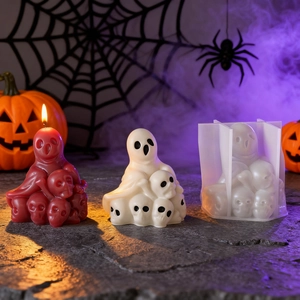 Halloween ghost and skull silicone candle mold for DIY resin ornaments with spooky decor