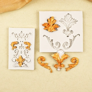 Baroque lace relief silicone fondant mold for cake decorating and vintage scroll patterns