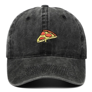 Casquette de baseball en coton délavé gris foncé avec broderie pizza colorée