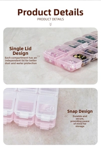 Detail of 12-grid nail art storage box with independent lids and secure buckles