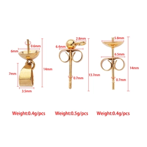 Polished 18k gold stainless steel pearl pendant clasps and earring studs set with sizes
