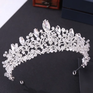 Exquisite handmade bridal crown featuring sparkling crystal beads and rhinestones on silver alloy