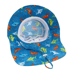 Chapeau de soleil pour enfants avec imprimé requin bleu et protège-nuque en coton d'été