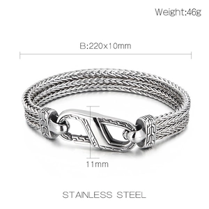 Detailed view of men's stainless steel dragon bone bracelet with precise dimensions
