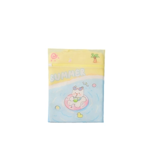 Cartoon dog swimming pool mesh laundry bag with summer theme and blue zipper