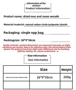 Detailed size chart for the Halloween withered rose and black crow wreath decoration