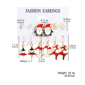 Detailed size specifications for Christmas alloy earring set including reindeer and snowflake