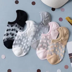 Women No Show Socks Polka Dot Mesh Cotton Breathable Anti Slip Invisible Low Cut Thin Summer Style Casual