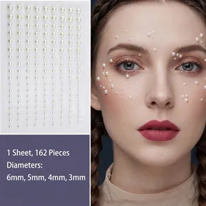 Self-adhesive white pearl face gems in mixed sizes for music festival makeup decoration
