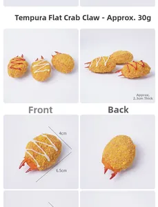 Detailed views of realistic fried tempura crab claw pendant with precise dimensions and weight