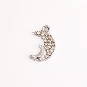 Silver crescent moon pendant with rhinestones and star charm for DIY jewelry making