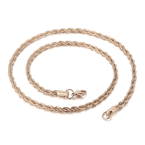 Rose gold stainless steel twist rope chain necklace for men and women with lobster clasp