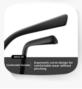 Detail of ergonomic black cat-eye sunglass temples with a smooth glossy finish