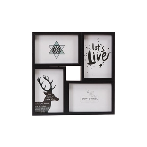 Modern 4-opening black collage photo frame with artistic prints for wall and tabletop