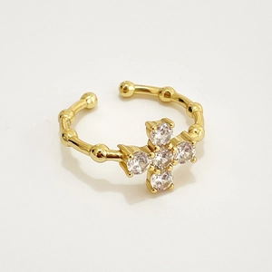 925 Sterling Silver Cross Ring 18K Gold Plated Adjustable Open Band Cubic Zirconia Minimalist Jewelry For Women