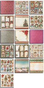Detailed close-up of 16 vintage pink Christmas pattern sheets for scrapbooking decor