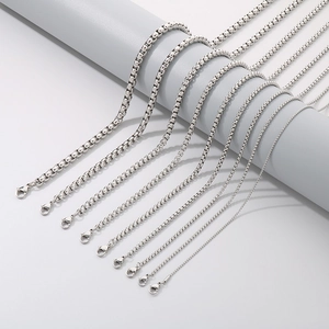 Classic silver stainless steel box chain necklaces in various widths with lobster clasps