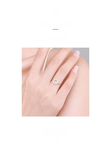 Detail of S925 sterling silver hollow circle ring with micro-pave cubic zirconia