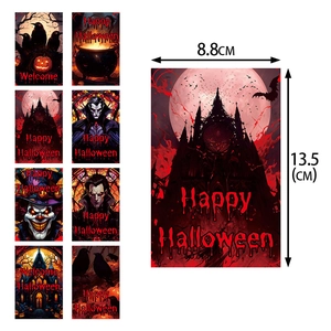 Set of 8 Halloween party invitations with vampire and pumpkin designs, 13.5x8.8cm size