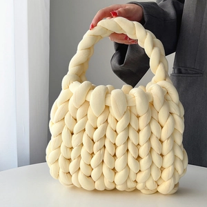 Chunky Yarn Hand Woven Handbag Cotton Icelandic Yarn Underarm Shoulder Bag Casual Sweet Style Women Fashion