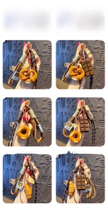 Close-up of assorted pretzel and bagel resin charms in a six-grid product layout