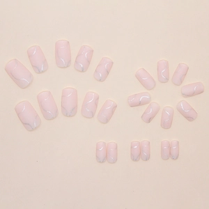 Set di unghie finte rosa con linee irregolari di glitter argento in stile moderno