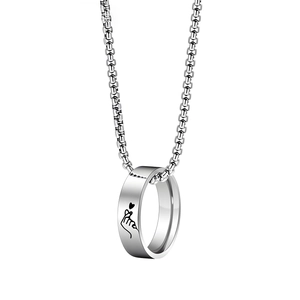 Minimalist silver heart gesture ring pendant necklace with industrial circular chain