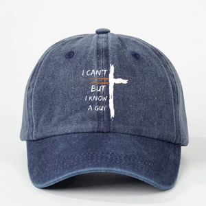 Casquette de baseball en coton bleu marine délavé avec texte religieux et croix