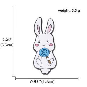 Detailed size specifications of the rabbit brooch showing height 1.30 and width 0.51 inches