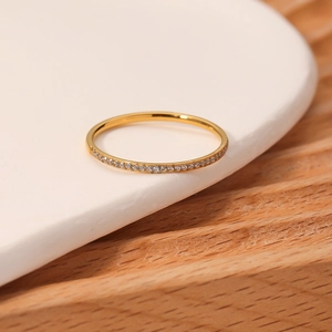 18k gold plated titanium steel ring with sparkling pavé cubic zirconia for women
