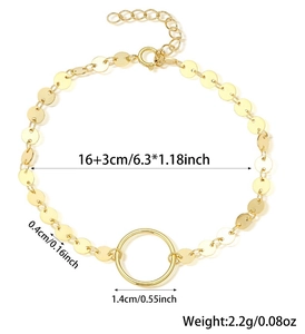 Detail view of 925 sterling silver gold bracelet with dimensions and weight 2.2g