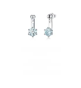 Detailed view of S925 silver stud earrings featuring light blue moissanite in a two-way design