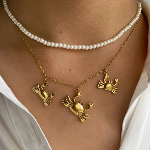 316L Stainless Steel Crab Pendant Necklace 18K Gold Plated Imitation Artificial Pearl Layered Boutique Jewelry For Women