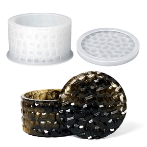 DIY silicone mold set for honeycomb textured round resin jewelry storage boxes