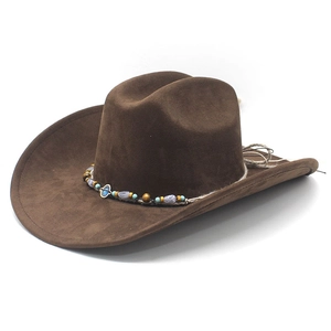 Western Cowboy Hat Suede Beaded Ethnic Band Wide Brim Adjustable Vintage Party Outwear For Men Women