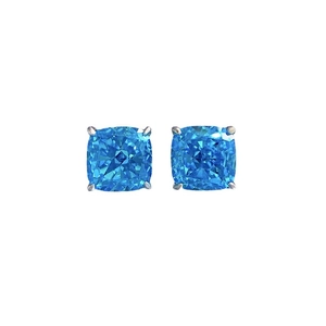 1.5ct cushion-cut blue carbon diamond stud earrings in 925 sterling silver settings