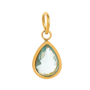 Pendentif en pierre précieuse goutte bleu clair sur cadre en acier inoxydable doré 18K