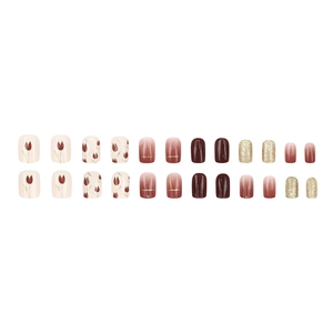 Kit de 24 faux ongles rouges élégants motif tulipe avec paillettes et dégradé chic